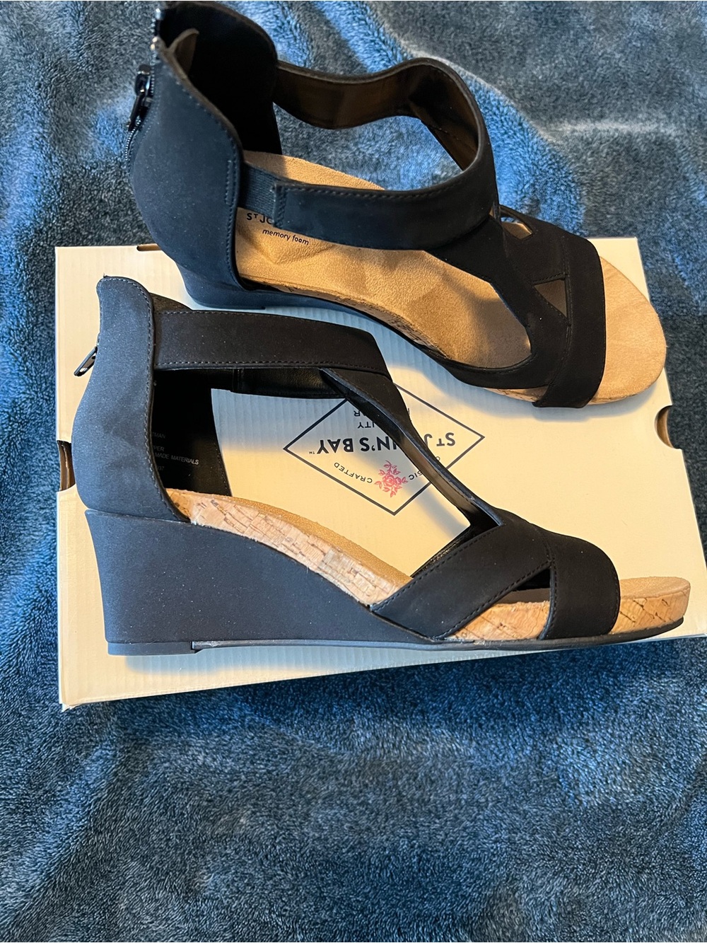 St. John's Bay Black T-Strap Wedge Sandals